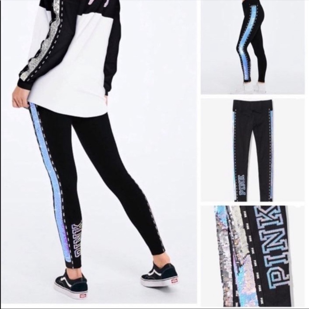 VS Pink flip sequins leggings M yoga iridescent
